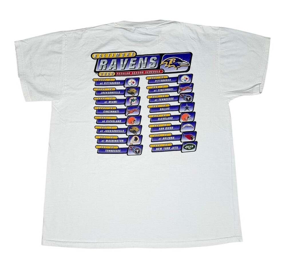 Vintage Y2k Baltimore Ravens 2000 NFL Schedule T-Shirt